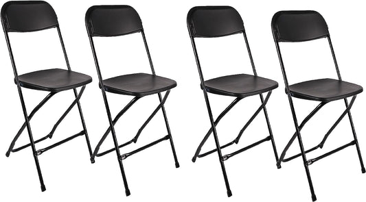 BTExpert Black Plastic Folding Chair, Steel Frame, High Capacity – Lightweight Event Seating for Office, Wedding, Party, School - Set of 4