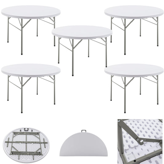 BTEXPERT White 4 Ft 48inch Round Plastic Folding Table Commercial Portable For Banquet Dining Wedding Party Events Home Kitchen Patio Backyard Indoor Outdoor, Set of 5