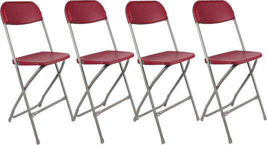 BTExpert Red Plastic Folding Chair, Steel Frame, High Capacity, Lightweight Office, Wedding, Party, Picnic, Kitchen, Dining, Church, School - Set of 4