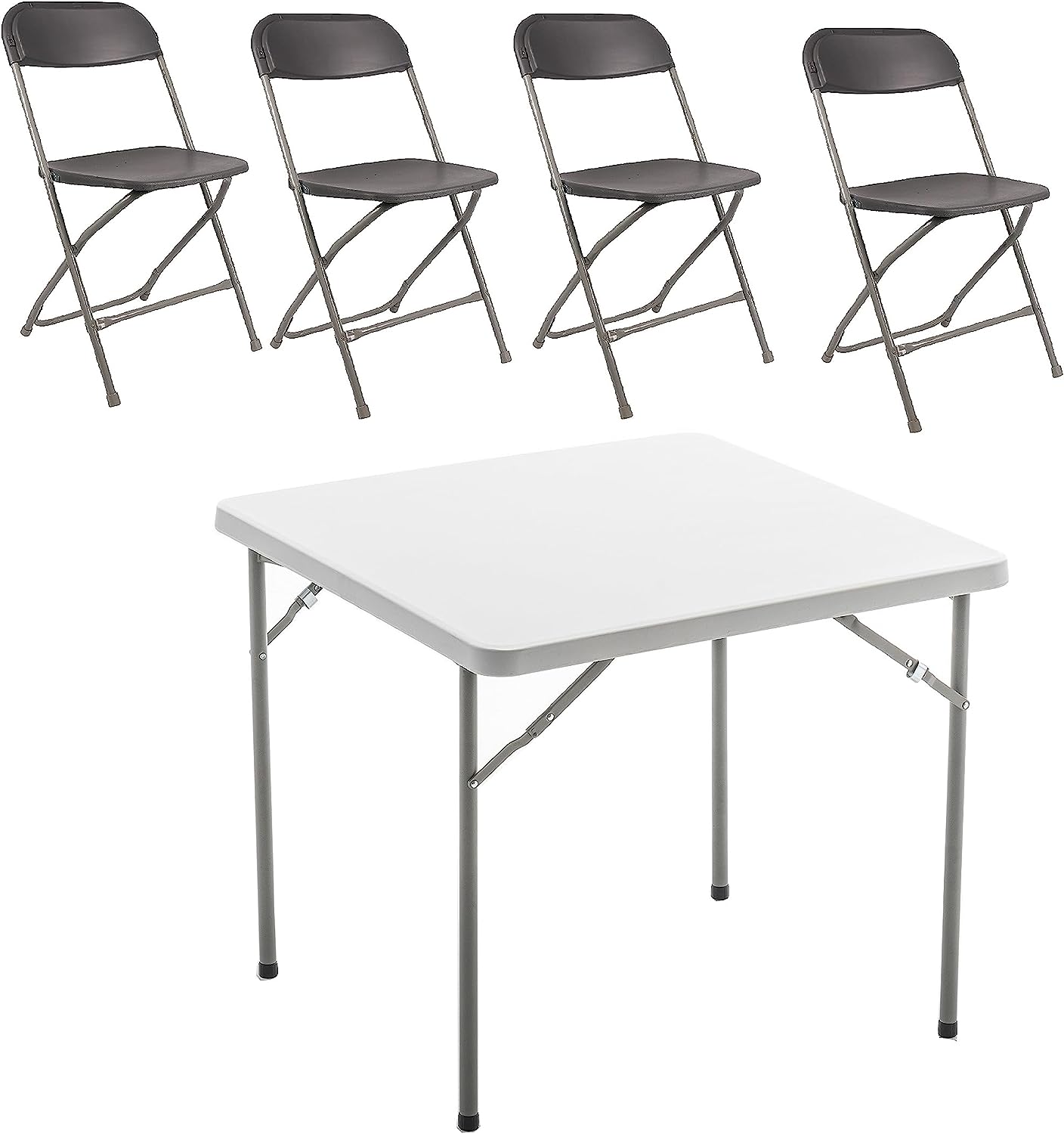BTExpert 5-Piece Folding Card Table Set, 34" White Granite Table & 4 Gray Chair for board games Indoor Outdoor, Lightweight