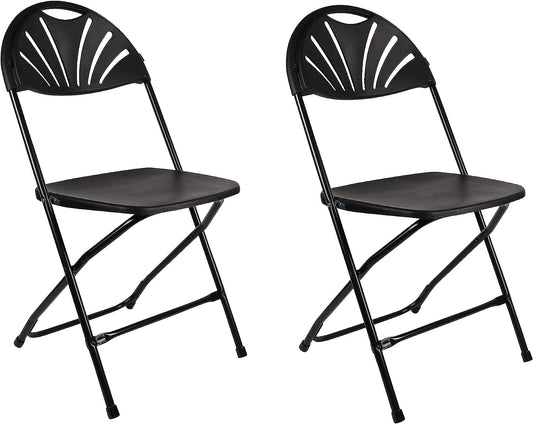 BTExpert Black Plastic Folding Chair, Steel Frame, High-Capacity Event Use - Set of 2