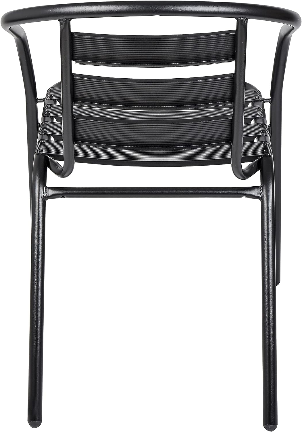 BTExpert 27.5" Square Stainless Steel Table + 4 Black Slat Chairs, Indoor Outdoor Commercial Lightweight