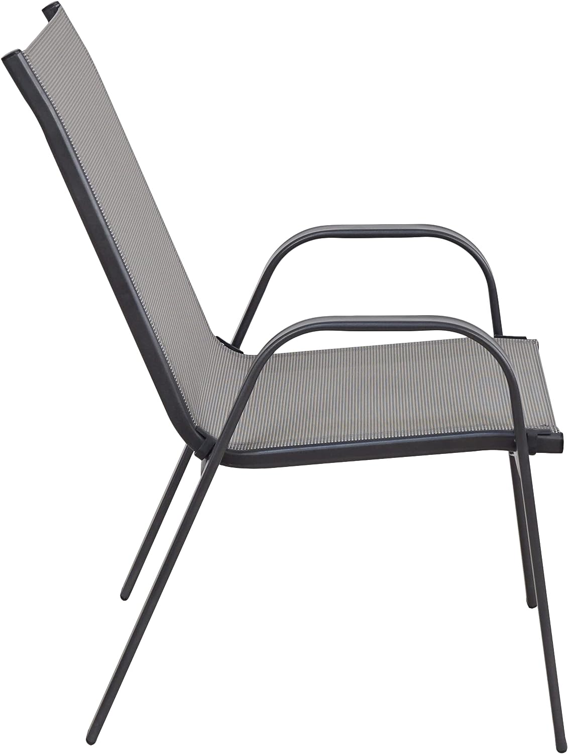 BTExpert 27.5" Round Restaurant Table Stainless Steel with 4 Gray Sling Stack Chairs, Indoor Outdoor Commercial Set, Lightweight