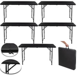 BTExpert Fold-in-Half Folding Utility Table 4Feet Lightweight Height Adjustable Portable Carrying Handle Indoor Outdoor Picnic Camping Office Home Party Easy to Clean Store Care Black Set of 5
