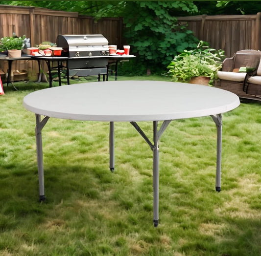 BTEXPERT White 5 Ft 60-inch Round Plastic Folding Table Full Top Commercial Portable - Set of 10