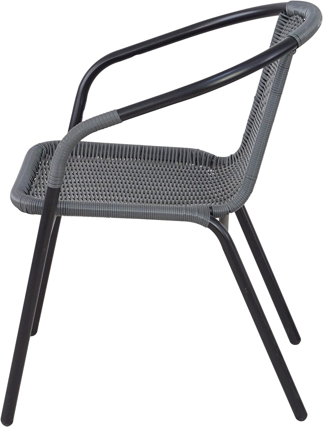 BTExpert 27.5" Round Restaurant Table Stainless Steel with 2 Gray Rattan Stack Chairs, Indoor Outdoor Commercial Lightweight