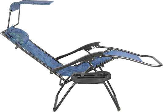 BTEXPERT Zero Gravity Chair Lounge Outdoor Pool Beach Yard Garden Utility Tray Cup Holder Blue