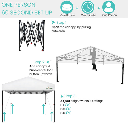 BTExpert - 10x10ft Canopy Tent, Portable Commercial Shelter Outdoor Beach Camping Backyard Activities