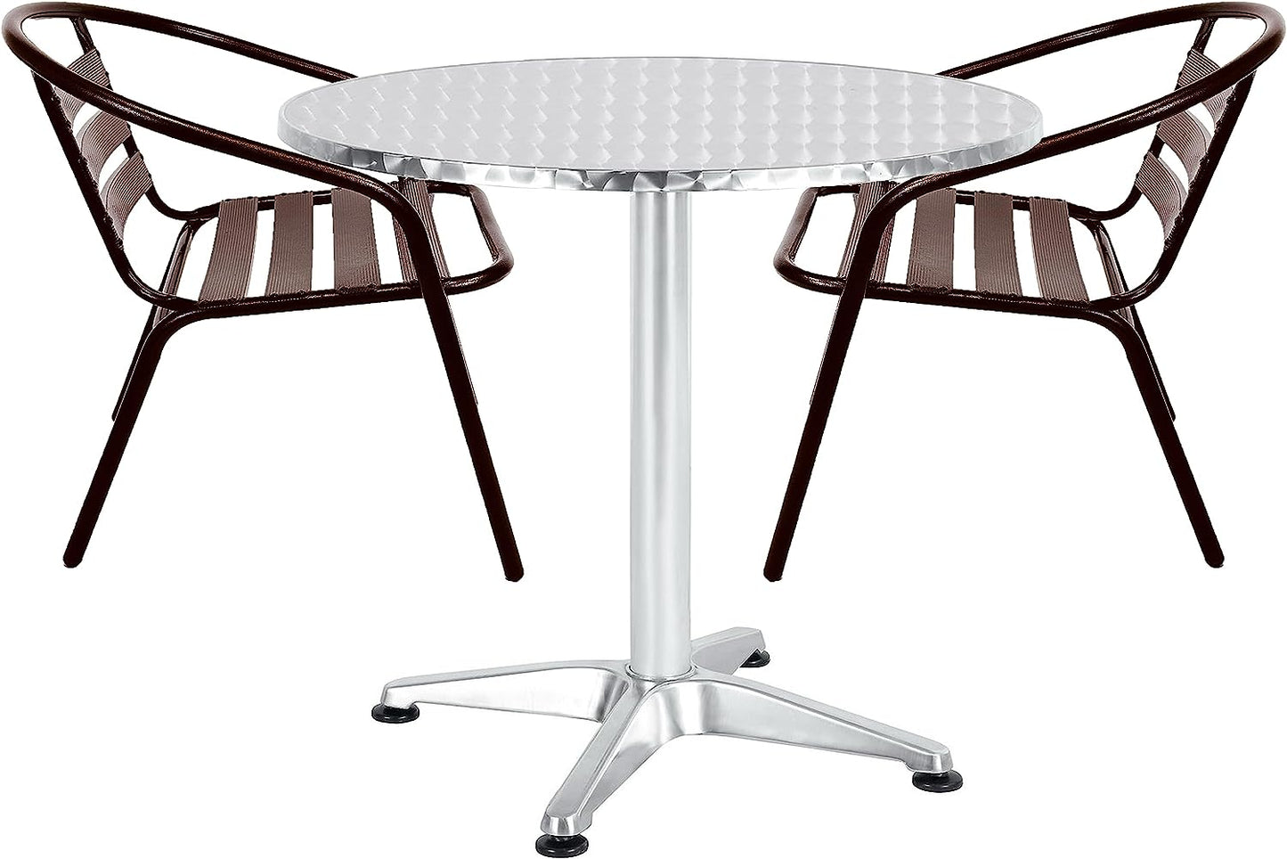 BTExpert 27.5" Round Stainless Steel Table + 2 Bronze Slat Chairs, Indoor Outdoor Commercial Lightweight