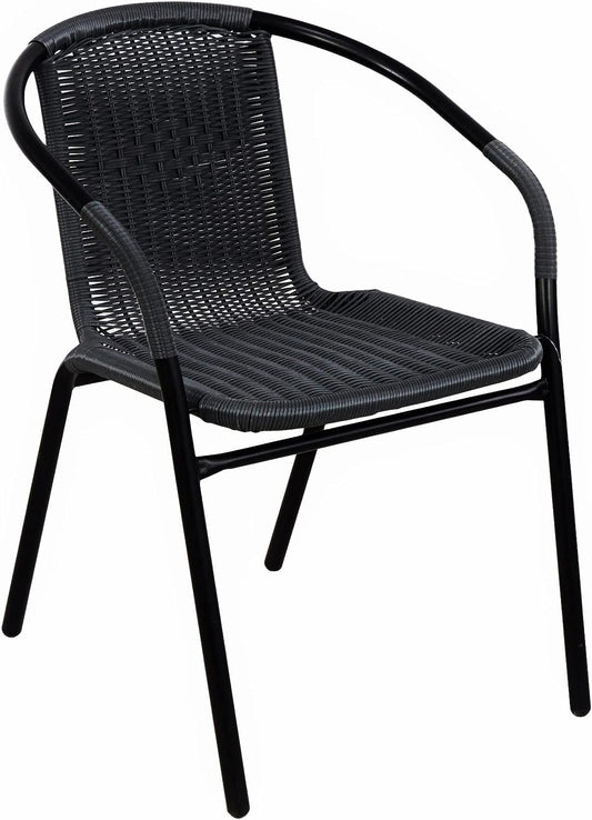 BTExpert 27.5" Square Restaurant Table Stainless Steel Silver Aluminum + 2 Black Restaurant Chairs