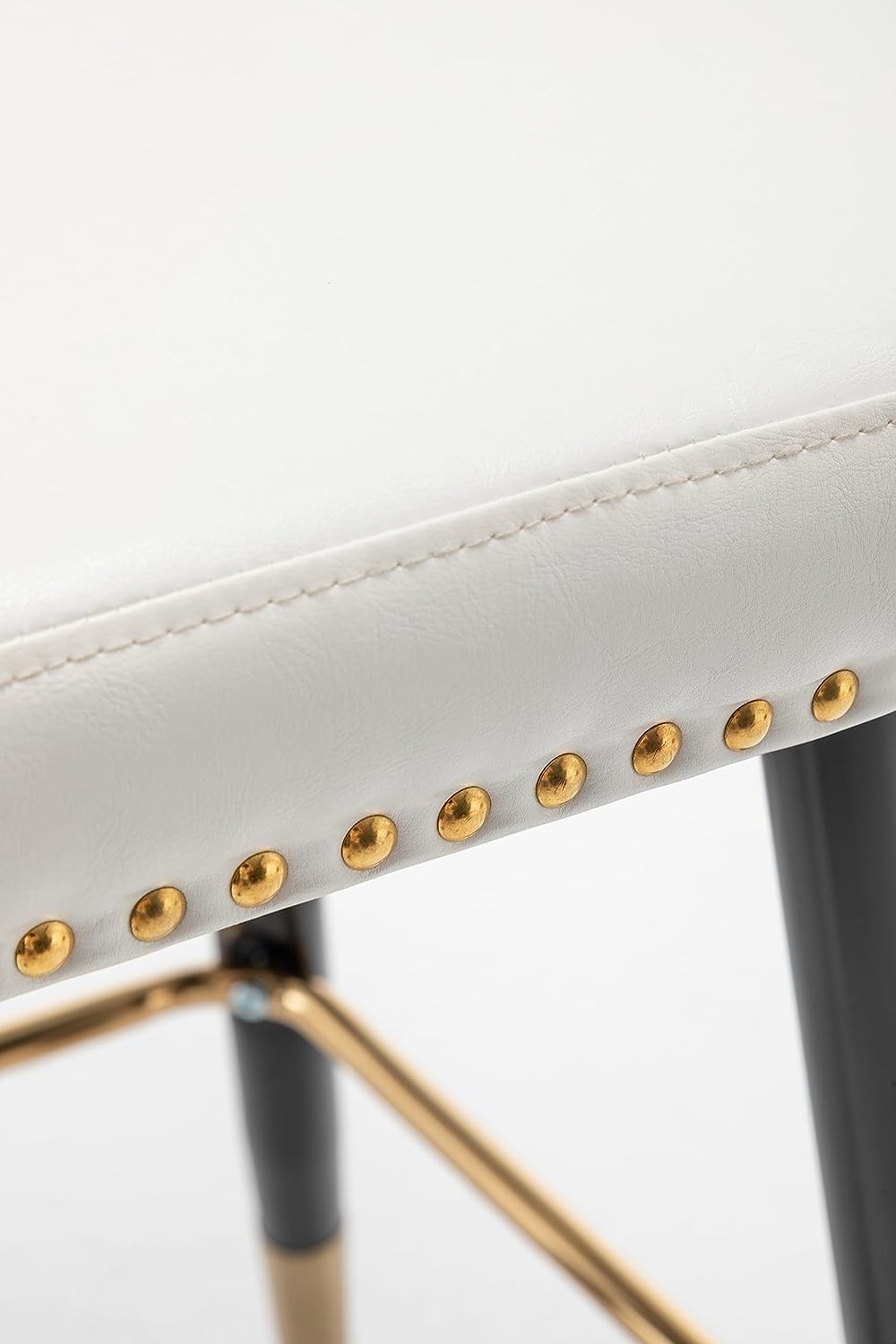 BTEXPERT Set of 4 Premium Upholstered 33" High Back Bar Stools, White PU Leather with Gold Nail Head Trim