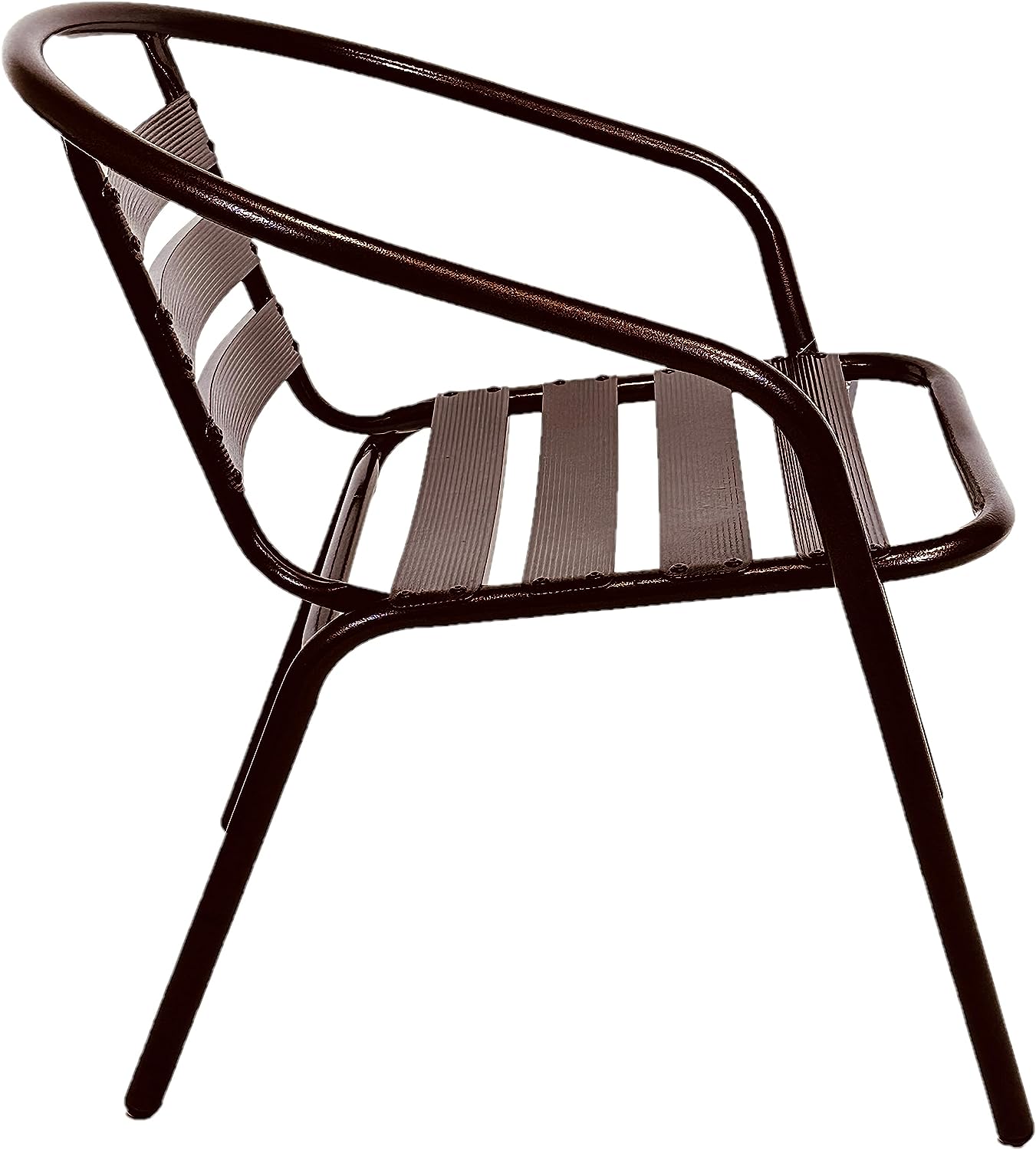 BTExpert 27.5" Round Stainless Steel Table + 3 Bronze Slat Chairs, Indoor Outdoor Commercial Lightweight