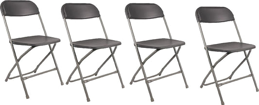 TExpert Gray Plastic Folding Chair, Steel Frame, High Capacity, Lightweight Office, Wedding, Party, Picnic, Kitchen, Dining, Church, School - Set of 4