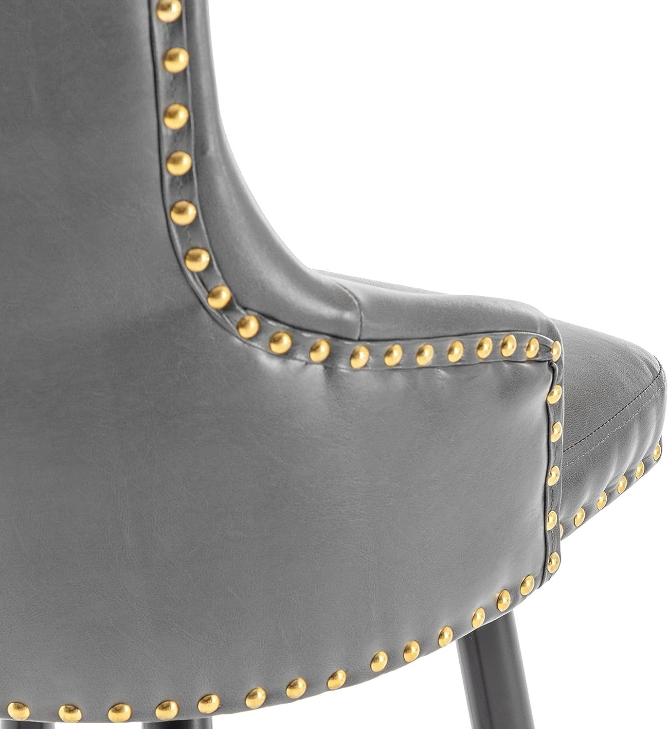 BTEXPERT Set of 4 Premium Upholstered 33" High Back Bar Stools, Gray PU Leather with Gold Nail Head Trim