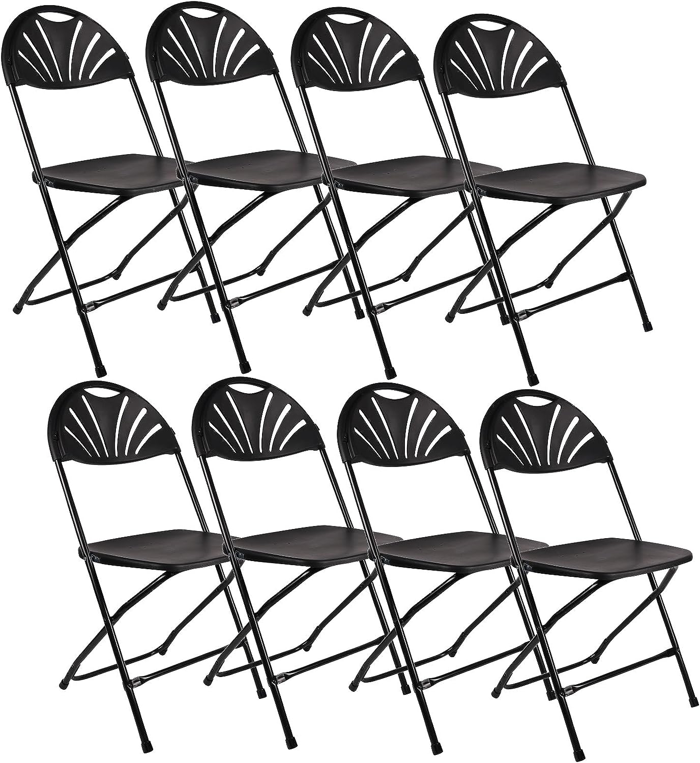 BTExpert Black Plastic Folding Chair, Steel Frame, Lightweight Event Seating, Wedding/Party - Set of 8