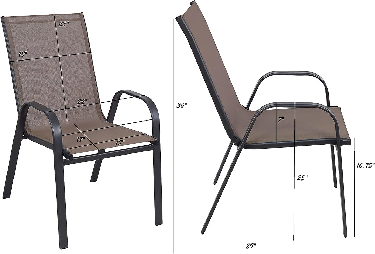 BTExpert Indoor Outdoor 27.5" Square Restaurant Table Stainless Steel Silver Aluminum + 2 Brown Flexible Chairs