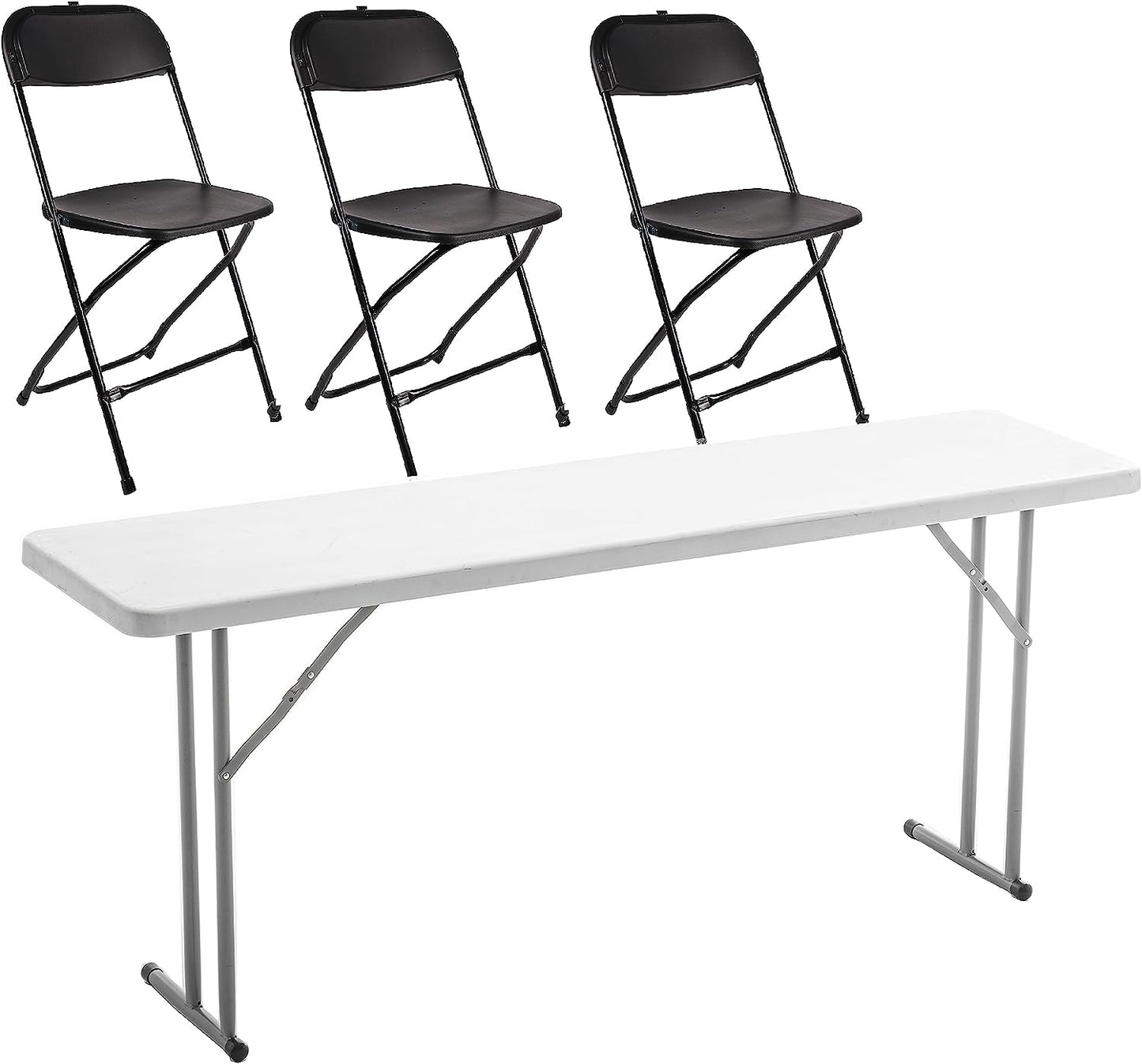 BTExpert 4-Piece Folding Seminar Table Portable & Chair Set, 6' x 18" x 29" Training Table & 3 Black Adult Chairs