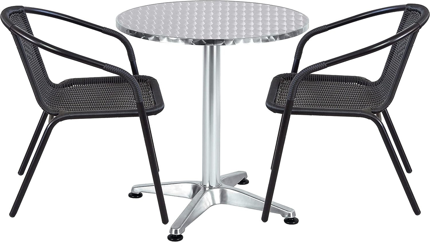 BTExpert Indoor Outdoor 27.5" Round Restaurant Table for Patio Stainless Steel Silver Aluminum Furniture with base