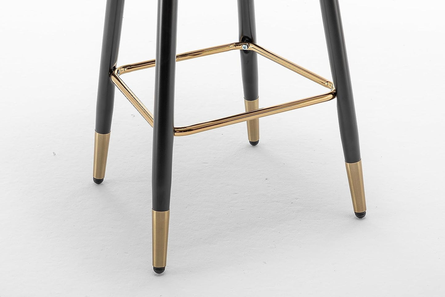 BTEXPERT Set of 2 Premium Upholstered 33" High Back Bar Stools, White PU Leather with Gold Nail Head Trim