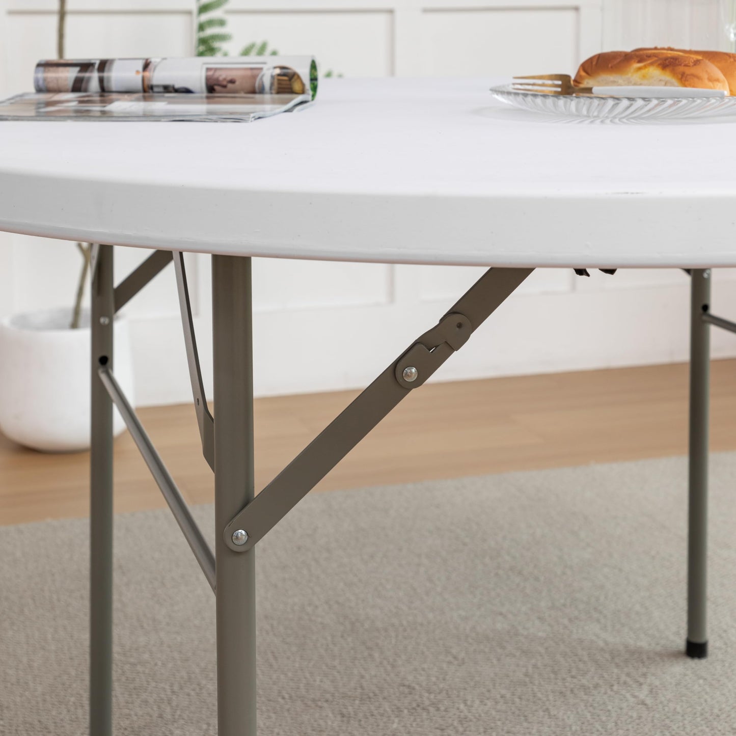 BTEXPERT White 4 Ft 48inch Round Plastic Folding Table Commercial Portable For Banquet Dining Wedding Party Events Home Kitchen Patio Backyard Indoor Outdoor, Set of 5