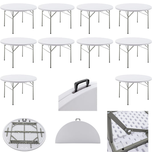 BTEXPERT White 4 Ft 48inch Round Plastic Folding Table Commercial Portable For Banquet Dining Wedding Party Events Home Kitchen Patio Backyard Indoor Outdoor, Set of 10