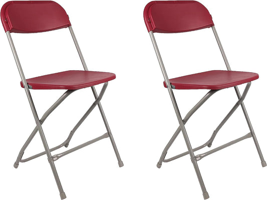BTExpert Red Plastic Folding Chair, Steel Frame, High Capacity, Lightweight Office, Wedding, Party, Picnic, Kitchen, Dining, Church, School - Set of 2