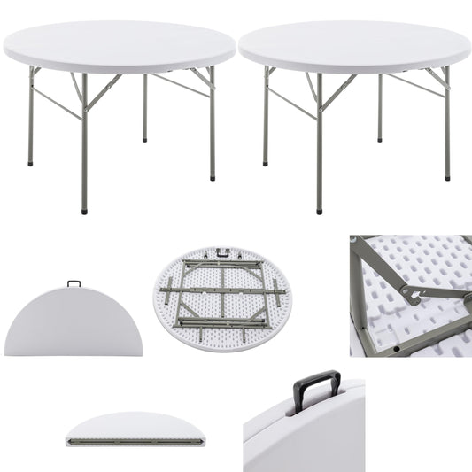 BTEXPERT White 4 Ft 48inch Round Plastic Folding Table Commercial Portable For Banquet Dining Wedding Party Events Home Kitchen Patio Backyard Indoor Outdoor, Set of 2