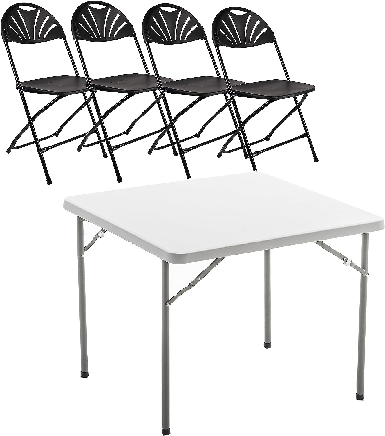BTExpert 5-Piece Folding Card Table Set, 34" White Granite Table & 4 Floral Black Chairs for gatherings party, home, Indoor Outdoor