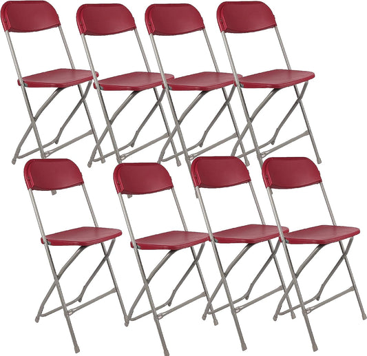 BTExpert Red Plastic Folding Chair, Steel Frame, High Capacity, Lightweight Office, Wedding, Party, Picnic, Kitchen, Dining, Church, School - Set of 8