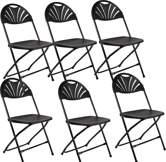 BTExpert Black Plastic Folding Chair, Steel Frame, Lightweight Event Seating, Wedding/Party - Set of 6
