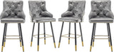 BTEXPERT Set of 4 Premium Upholstered 33" High Back Bar Stools, Gray PU Leather with Gold Nail Head Trim