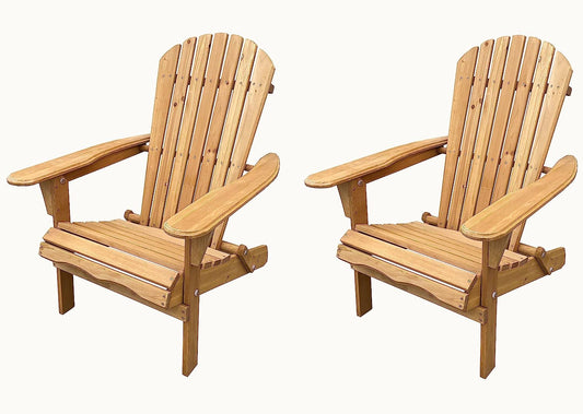 BTExpert Folding Adirondack Chair Half-Assembled Wooden Lounge for Outdoor, Lawn, Deck, Fire Pit, Pool, Beach, 350lb Capacity - Set of 2