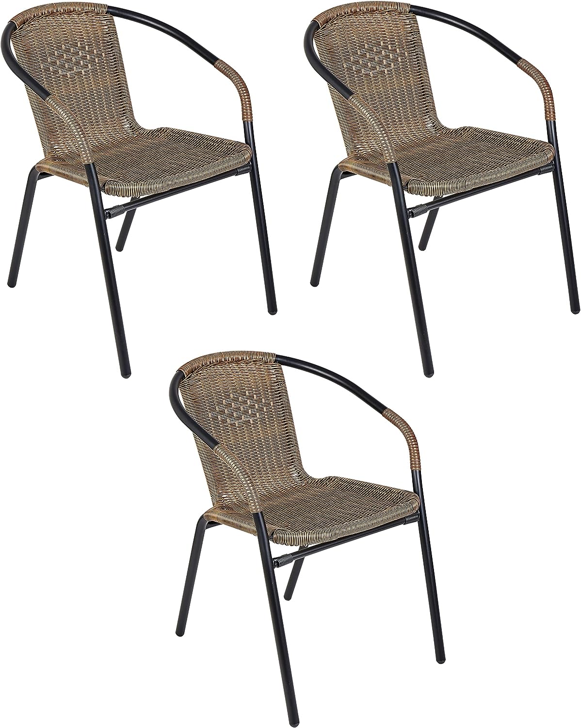 BTExpert 27.5" Square Table Stainless Steel Silver Aluminum + 3 Brown Stack Lightweight Chairs