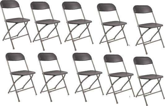 BTExpert Gray Plastic Folding Chair, Steel Frame, High Capacity, Lightweight Office, Wedding, Party, Picnic, Kitchen, Dining, Church, School - Set of 10