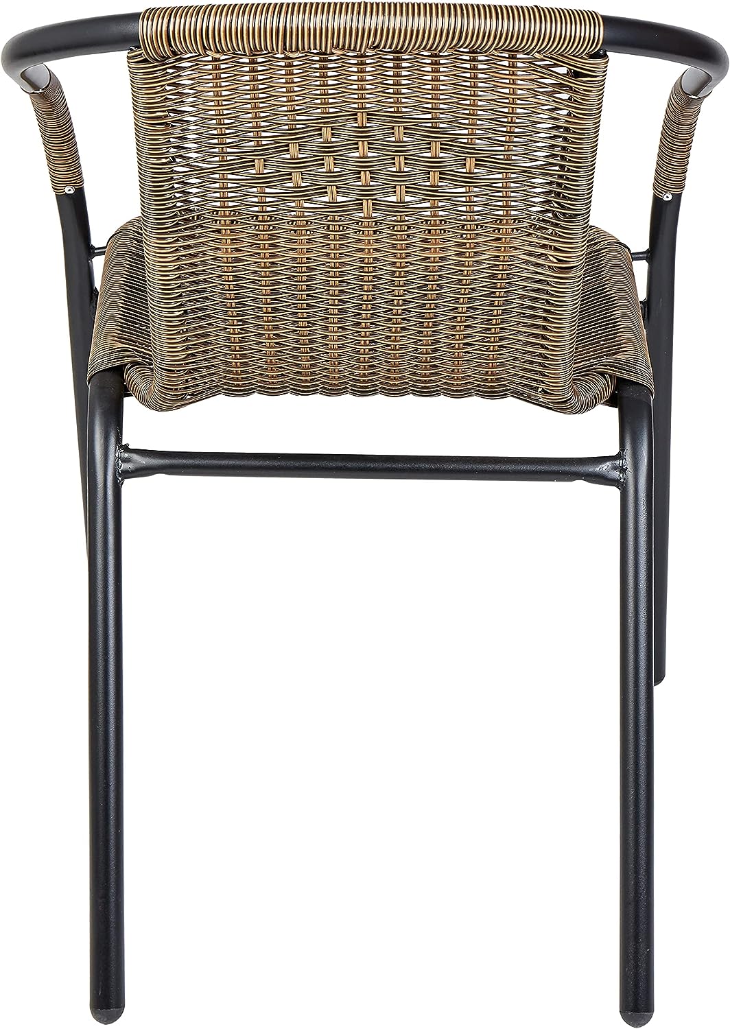 BTExpert 27.5" Square Restaurant Table Stainless Steel with 4 Brown Commercial Chairs, Indoor Outdoor