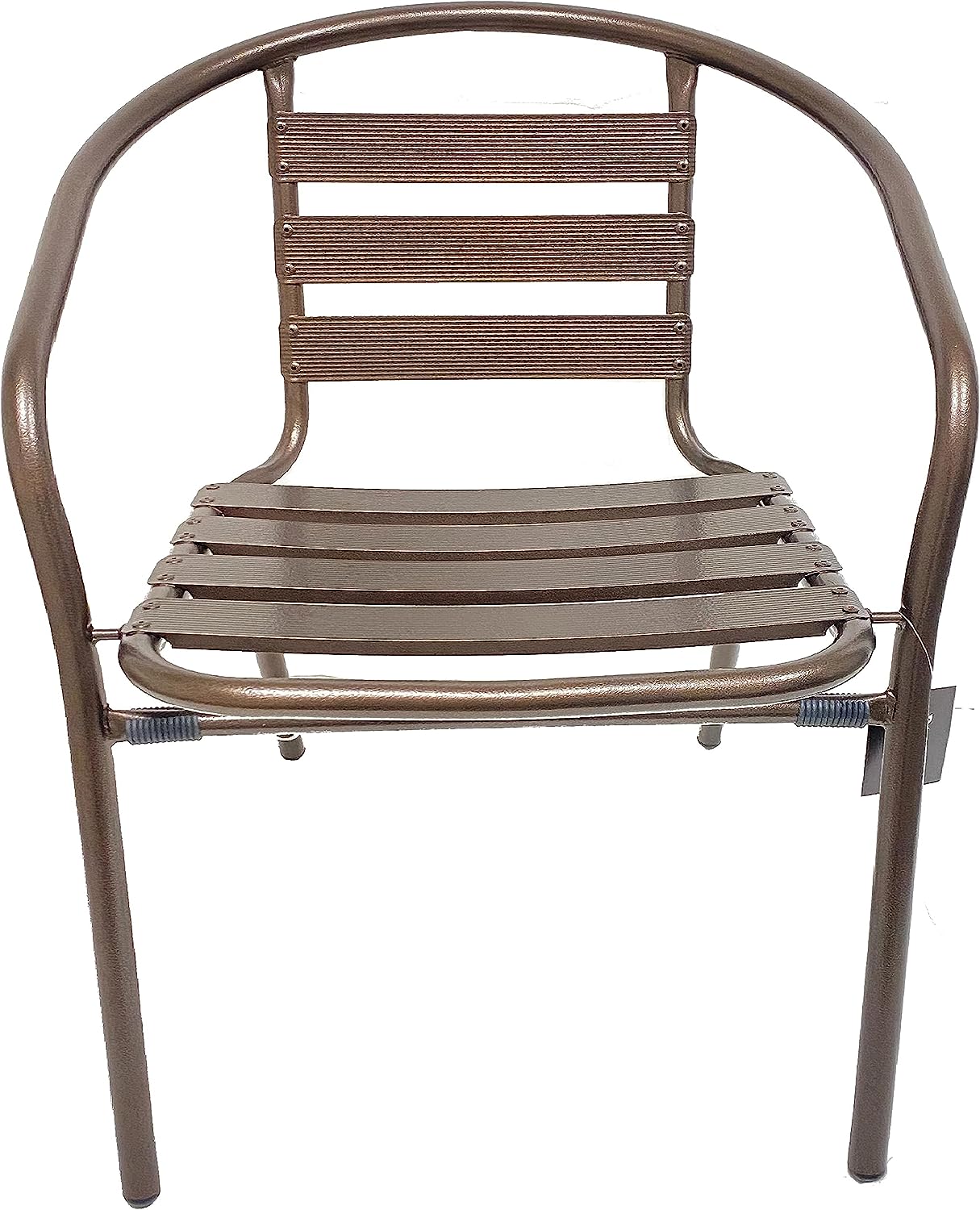 BTExpert Indoor Outdoor 23.75" Round Restaurant Table Stainless Steel Silver Aluminum + 2 Bronze Metal Slat Stack Chairs