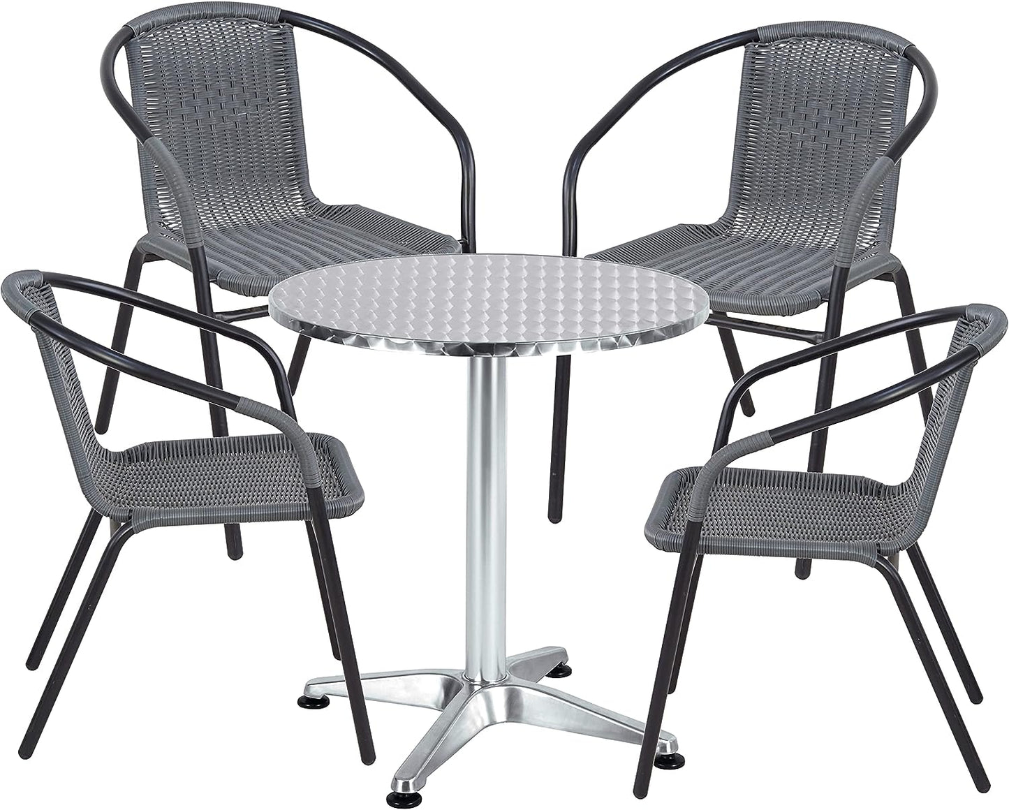 BTExpert Indoor Outdoor 27.5" Round Restaurant Table for Patio Stainless Steel Silver Aluminum Furniture with base Set of 2
