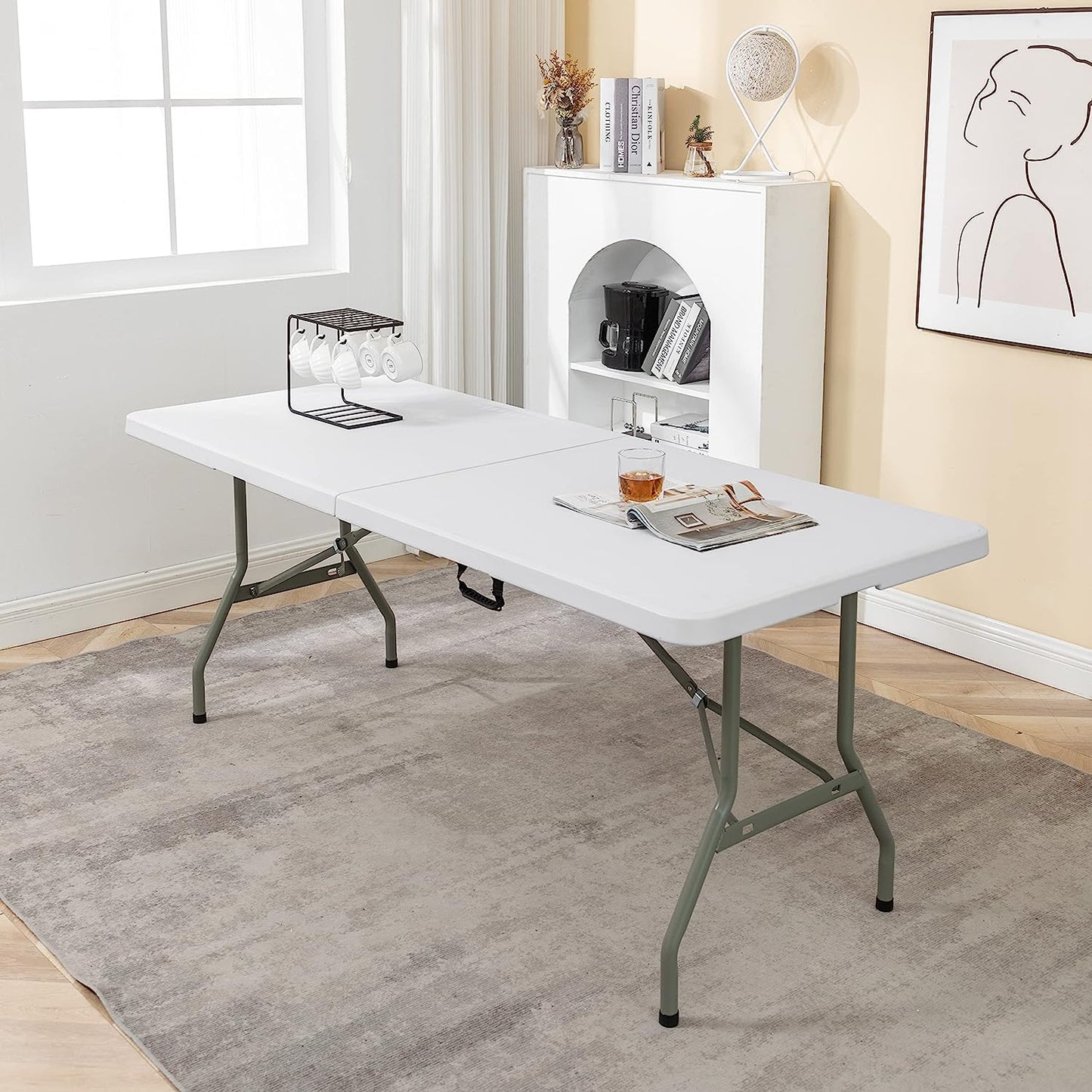 BTExpert 6ft Fold-in-Half Folding Utility Table 72"x29.5", Lightweight, Portable with Carrying Handle for Indoor Outdoor - Set of 5