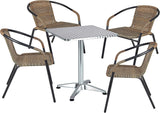 BTExpert 27.5" Square Restaurant Table Stainless Steel with 4 Brown Commercial Chairs, Indoor Outdoor