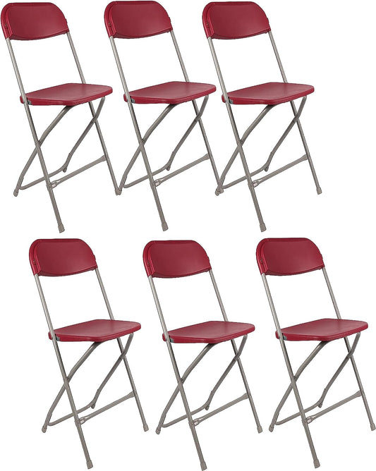 BTExpert Red Plastic Folding Chair, Steel Frame, High Capacity, Lightweight Office, Wedding, Party, Picnic, Kitchen, Dining, Church, School - Set of 6