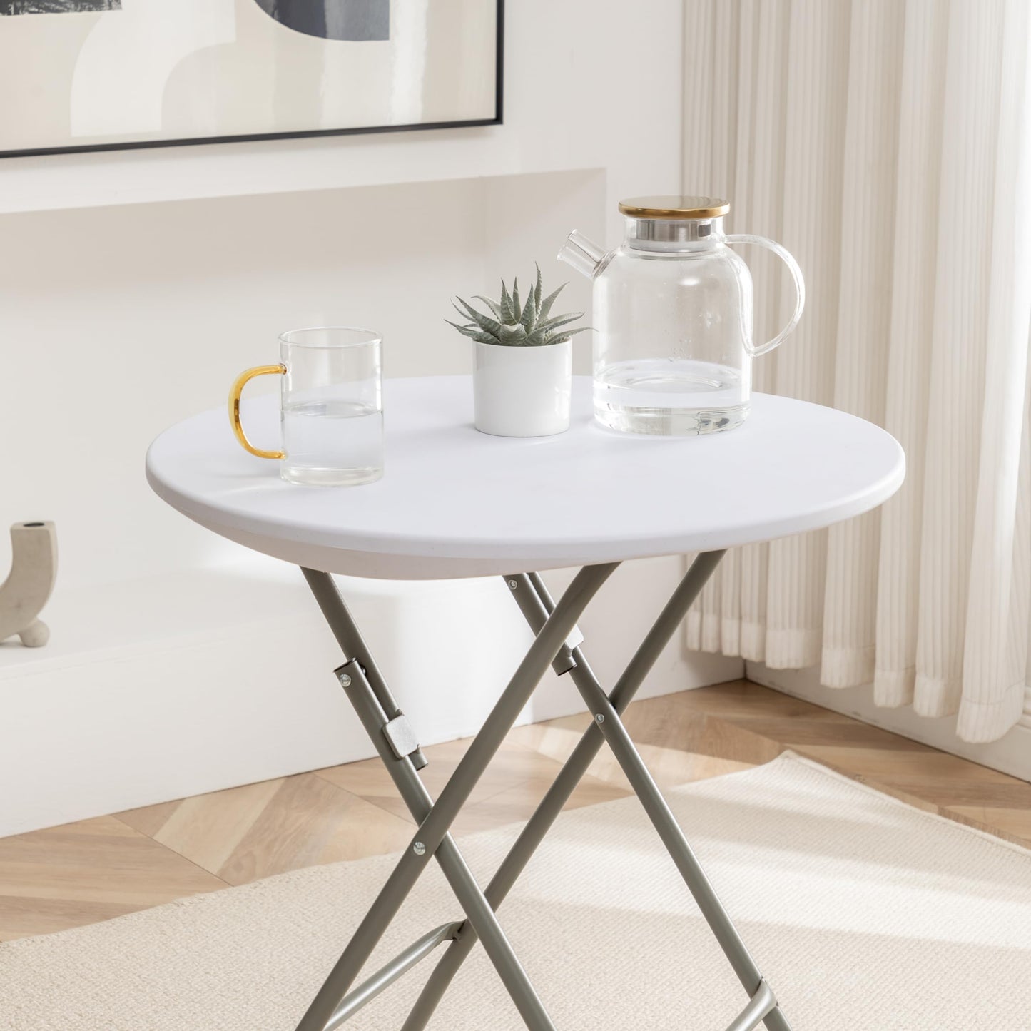 BTEXPERT Folding Card Portable, 24" Round Plastic Table 4 Adult Granite White Commercial Chairs
