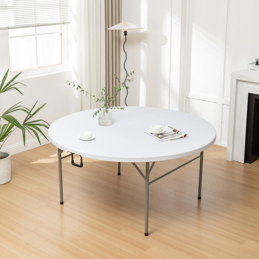 BTExpert 60" White Round Folding Table, Commercial Plastic, Portable for Banquet, Wedding, Party, Home, Patio, Indoor Outdoor - Set of 2