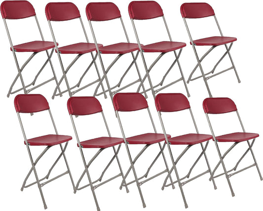 BTExpert Red Plastic Folding Chair, Steel Frame, High Capacity, Lightweight Office, Wedding, Party, Picnic, Kitchen, Dining, Church, School - Set of 10