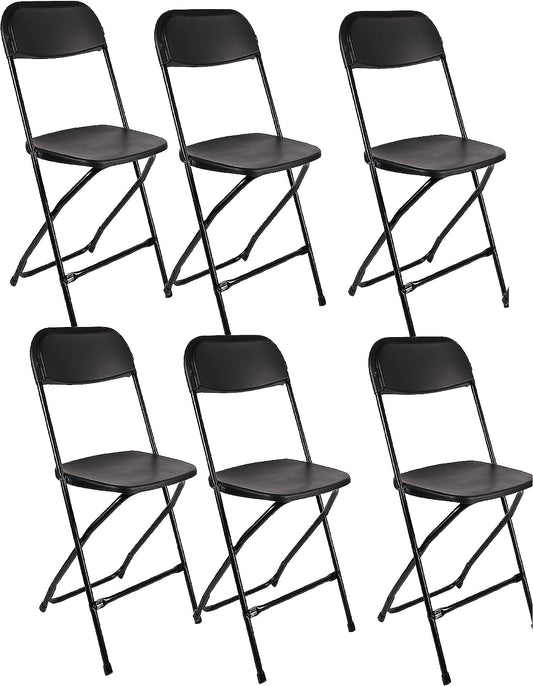 BTExpert Black Plastic Folding Chair, Steel Frame, High Capacity, Lightweight – Office, Wedding, Party, Picnic, Kitchen, Dining, Church, School - Set of 6