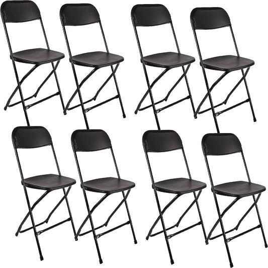 BTExpert Black Plastic Folding Chair, Steel Frame, High Capacity, Lightweight Office, Wedding, Party, Picnic, Kitchen, Dining, Church, School - Set of 8