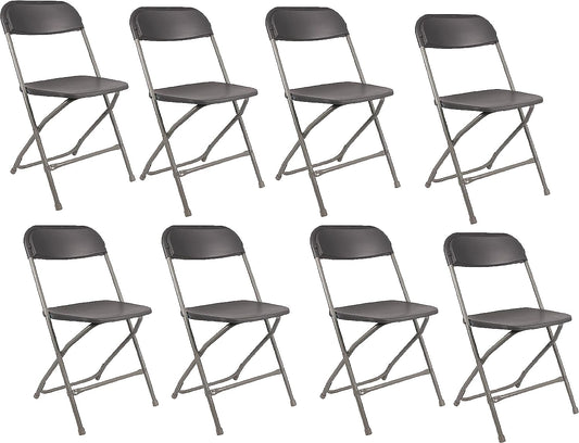 BTExpert Gray Plastic Folding Chair, Steel Frame, High Capacity, Lightweight, Office, Wedding, Party, Picnic, Kitchen, Dining, Church, School - Set of 8