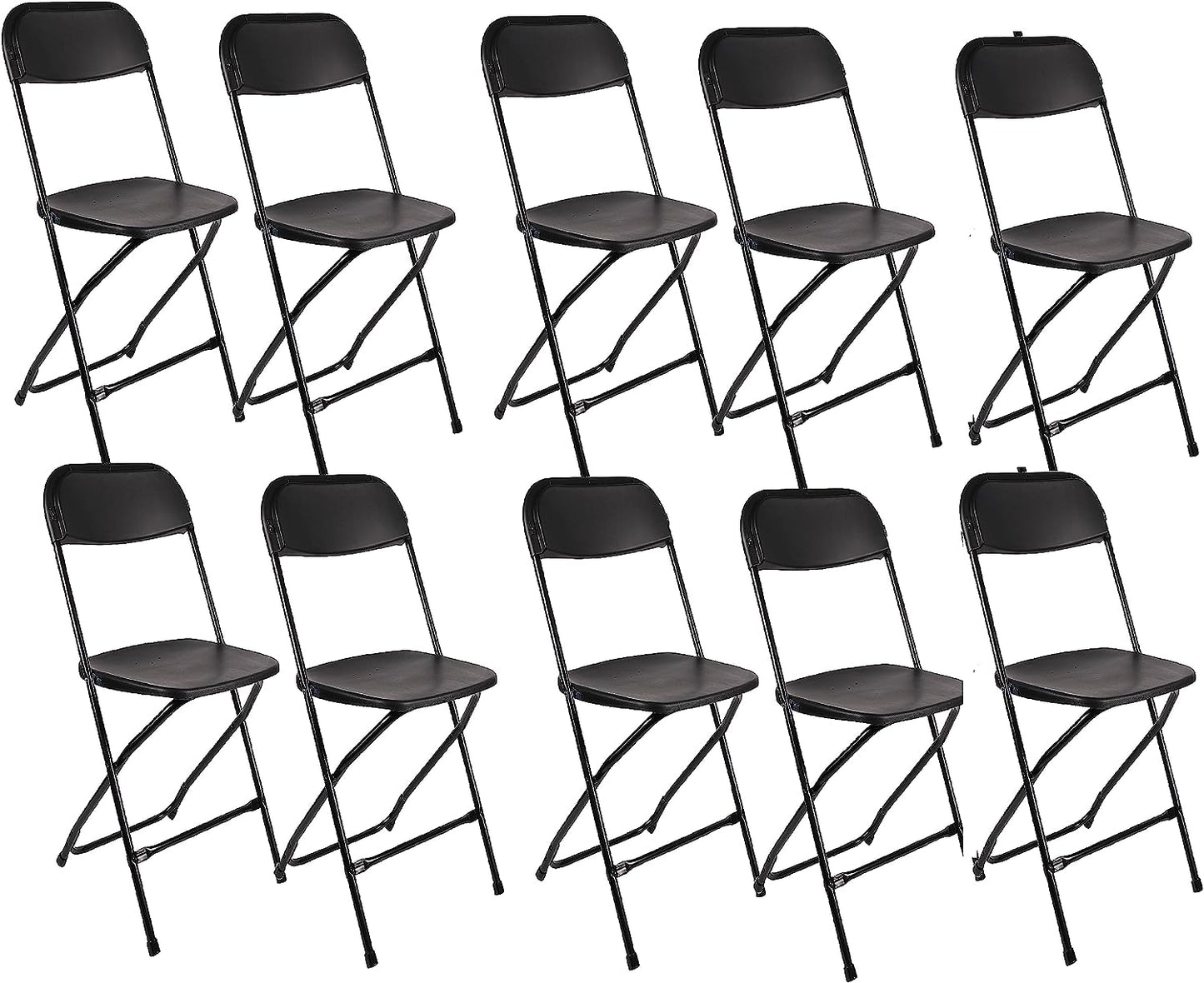 BTExpert Black Plastic Folding Chair, Steel Frame, High Capacity – Lightweight Event Seating for Office, Wedding, Party, School - Set of 10