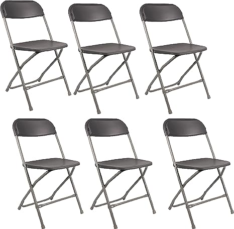 BTExpert Gray Plastic Folding Chair, Steel Frame, High Capacity, Lightweight Office, Wedding, Party, Picnic, Kitchen, Dining, Church, School - Set of 6