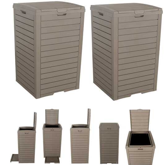BTExpert 31-Gallon Outdoor Trash Can Waterproof Resin Bin with Double Lid & Drip Tray, Hidden Design for Patio - Set of 2