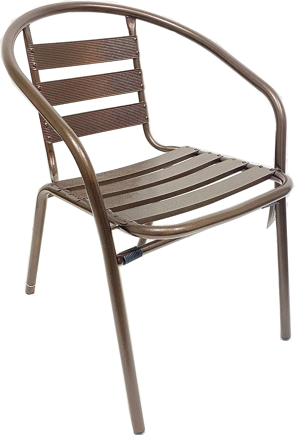 BTExpert Indoor Outdoor 27.5" Square Restaurant Table Stainless Steel Silver Aluminum + 3 Bronze Metal Slat Stack Chairs